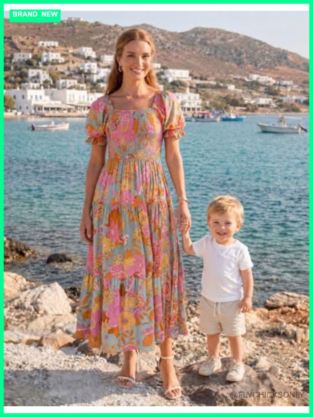 Boho Floral Print Square Neck Ruffle Swing Beach Maxi Dress - Picture 3 of 7